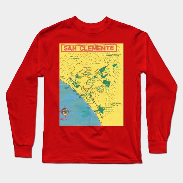 San Clemente Long Sleeve T-Shirt by PendersleighAndSonsCartography